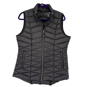 Tangerine Puffer Vest Juniors Large Black Full Zip Cozy Nature Outdoors